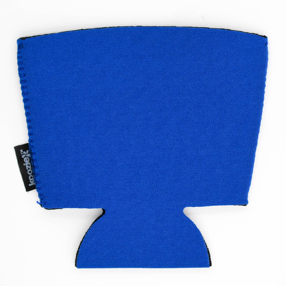 The back of the Moose Tracks Ice Cream Pint Koozie on a flat surface. The koozie is blue and empty with no ice cream pint in it.